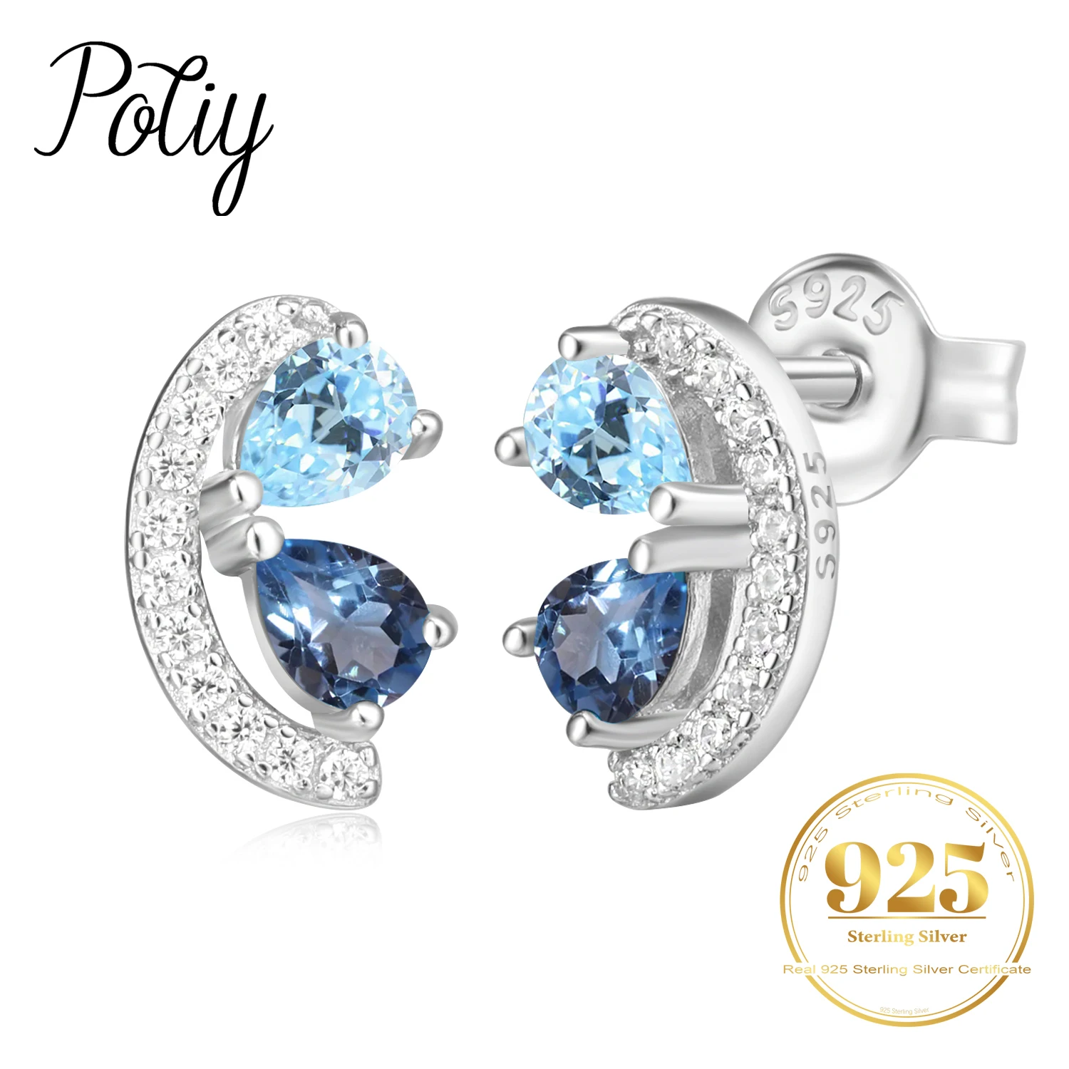 

Potiy Pear Natural Sky London Blue Topaz 925 Sterling Silver Stud Earrings for Woman Daily Gemstone Fine Jewelry Birthday Gift