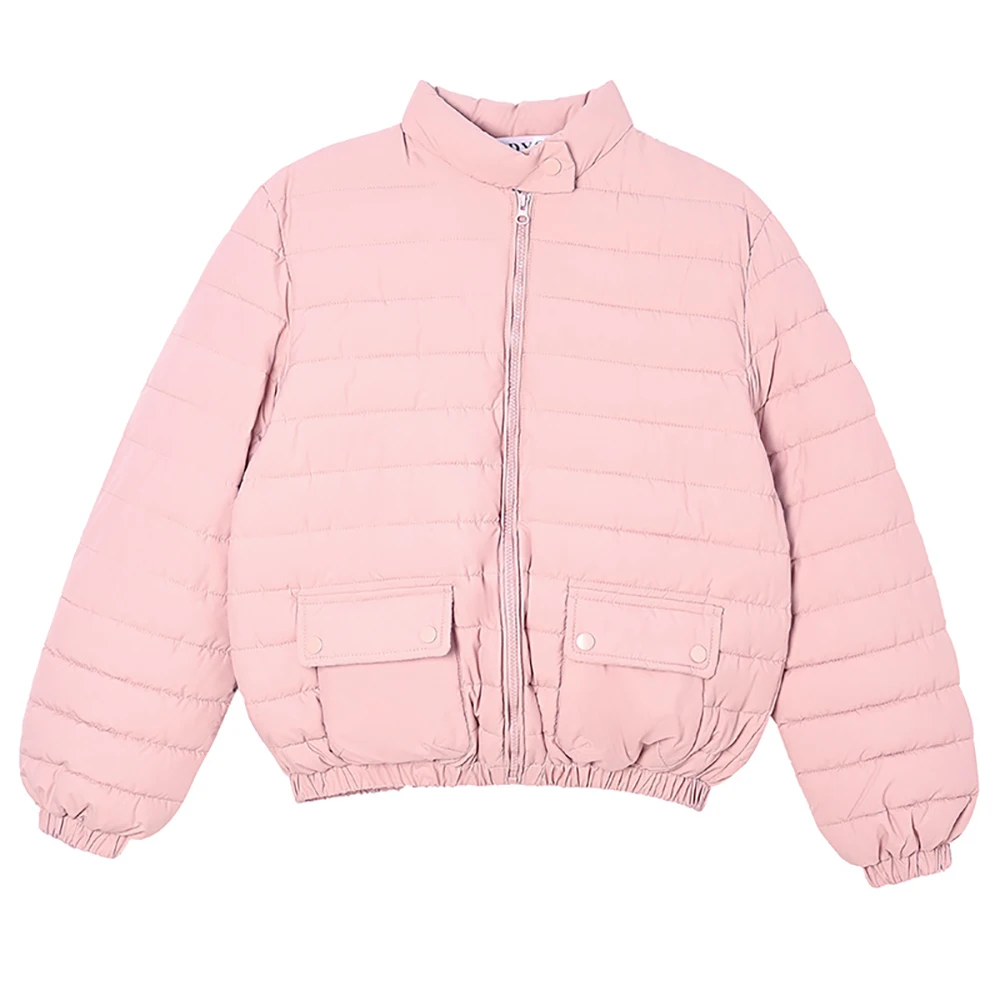 Lightweight Short Cotton Jackets Women Winter Pocket Design Warm Outerwear 2025 New Casual Stand Up Collar Zipper Quilted Coats