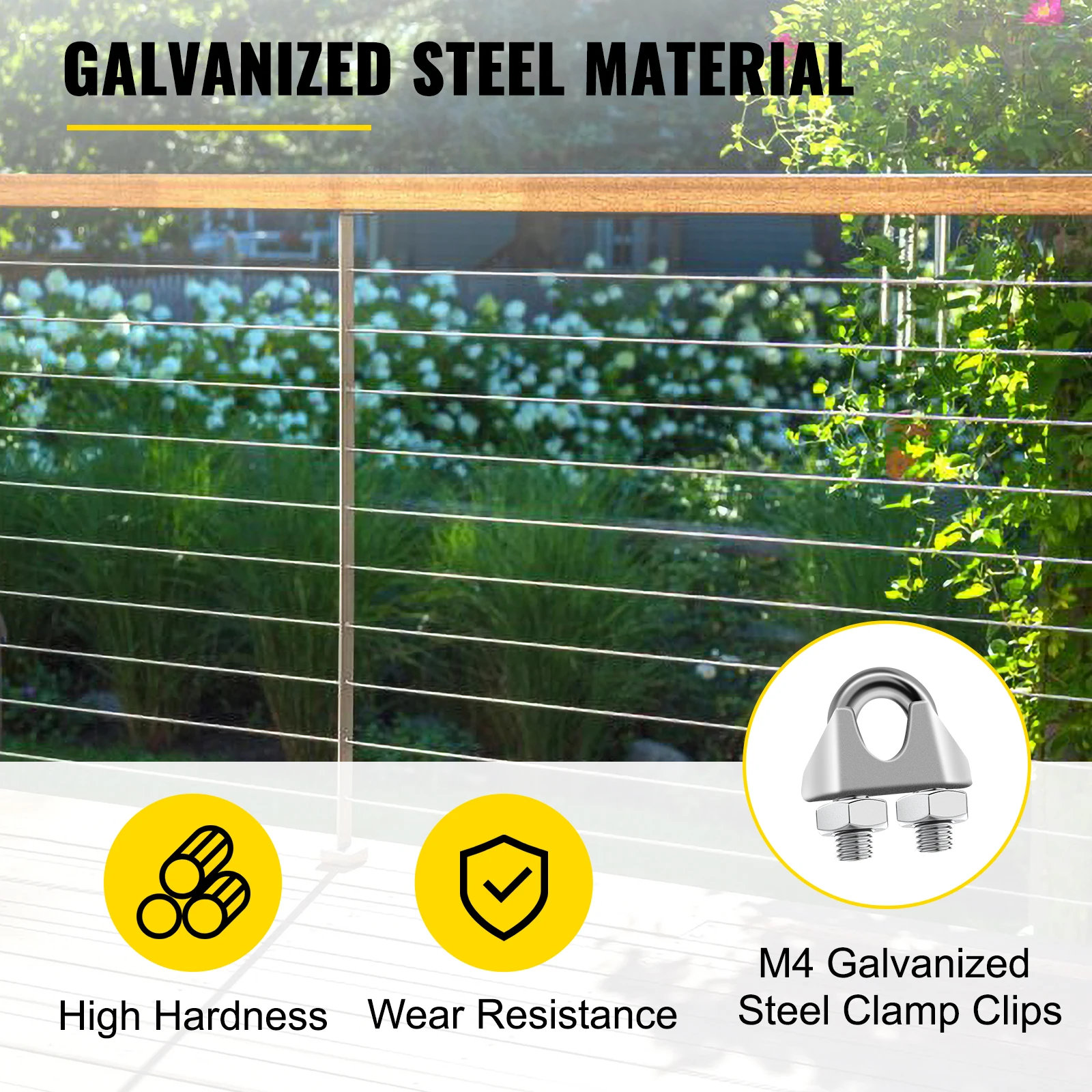 VEVOR-Cable de acero galvanizado para construcción, Cable de avión de 3/16 pulgadas, 249 pies, 7x19, con abrazaderas