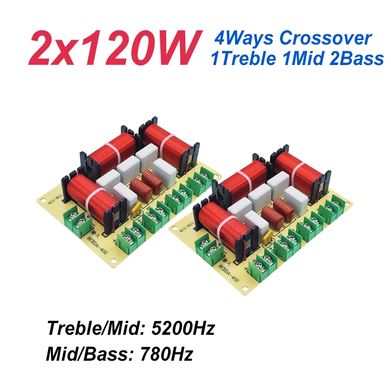 2Pcs 120W Speaker Crossover 4Ways 4-8ohm Audio Frequency Divider for Family Sound HiFi System DIY Home Woofer Tweeter Filter