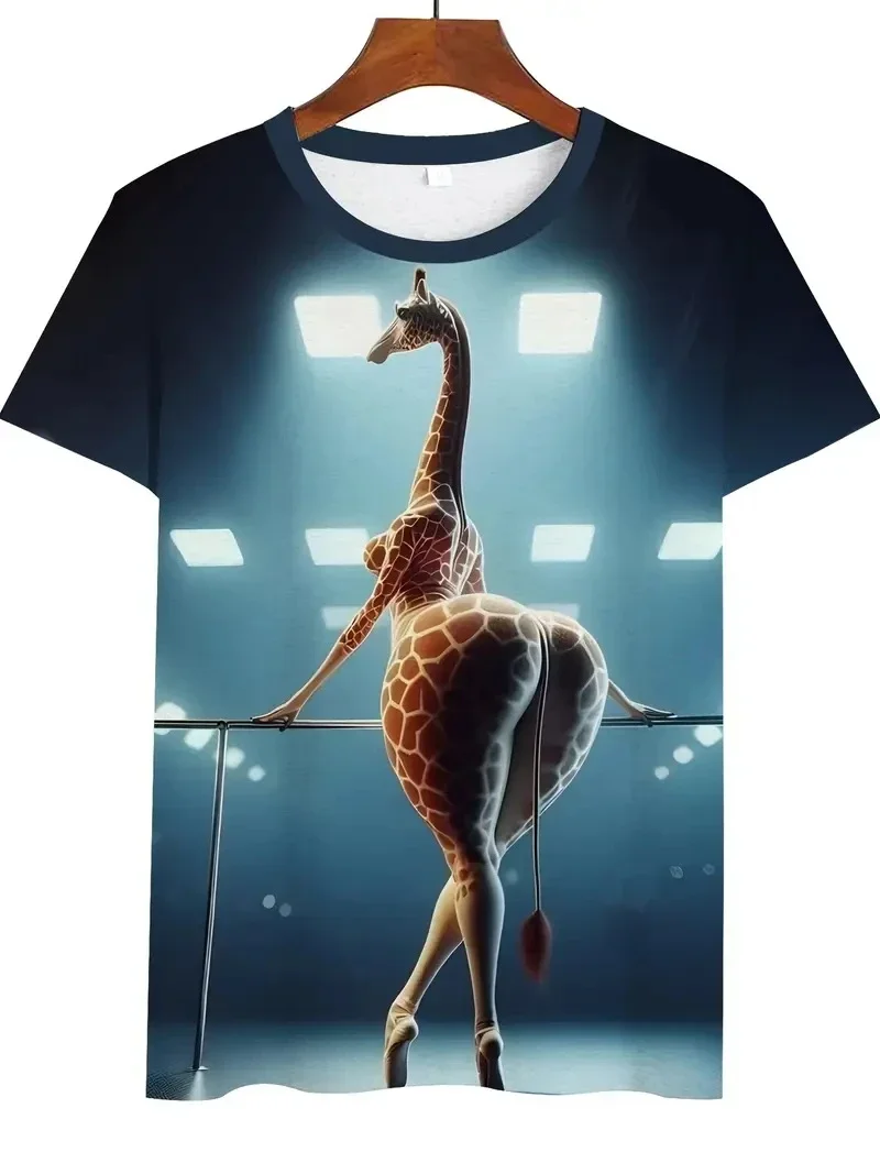 White funny men's T-shirt cartoon 3D printing summer casual short sleeved pullover fashionable T-shirt outdoor men's clothing