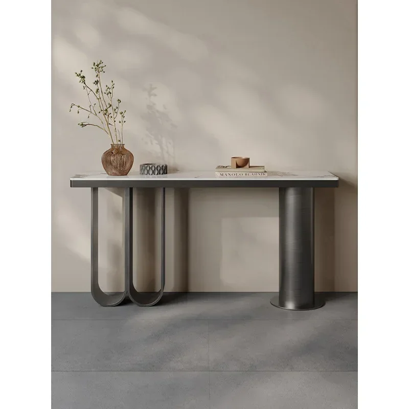 Italian rock slab Xuanguantai model room Villa entrance door against the wall End view table Marble light luxury entry