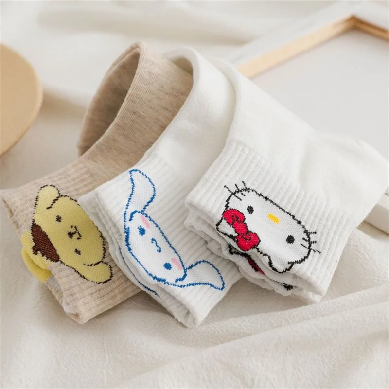 

Sanrio cute Hello kitty Cinnamoroll Pompom Purin Japanese creative cartoon pattern soft, comfortable and breathable cotton socks