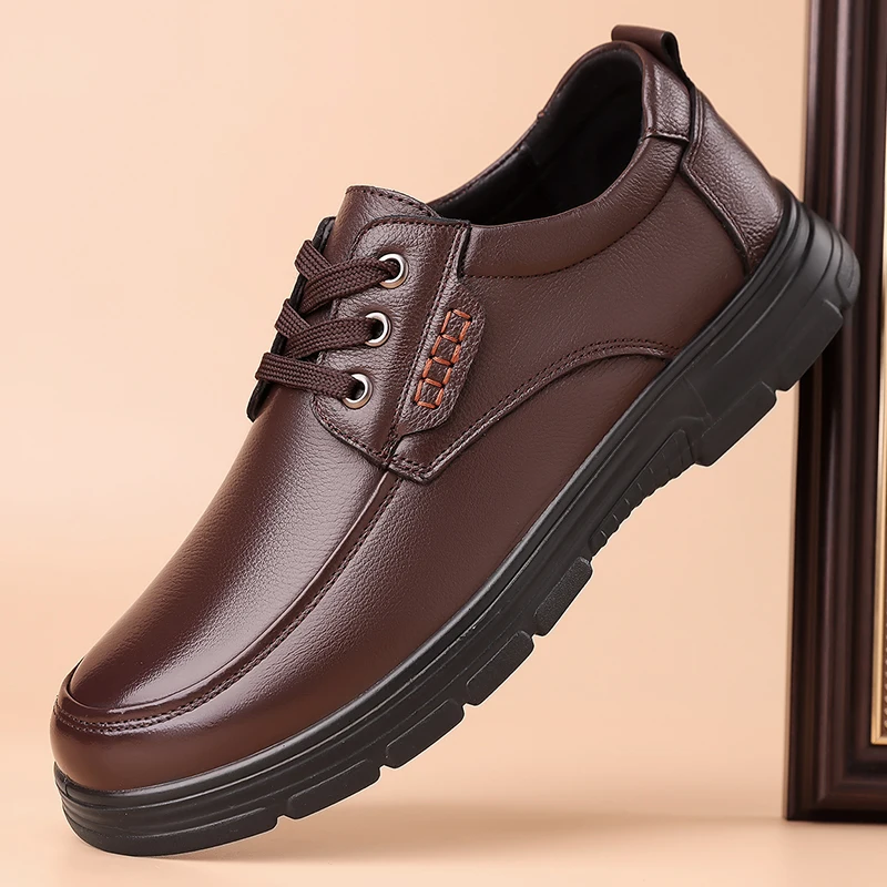 Handmade Leisure Men Shoes New Trendy Minimalist Work Shoes With Lace Up Middle-Aged Dad Formal Casual Business Leather Shoes
