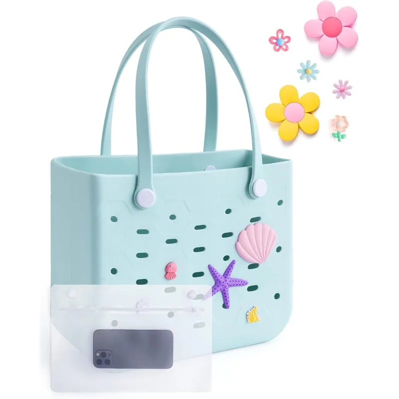 

Beach Bag for Women, Water-resistant Rubber Tote Bag, Sandproof Vacation Essentials for Summer Swim Cruise Pool