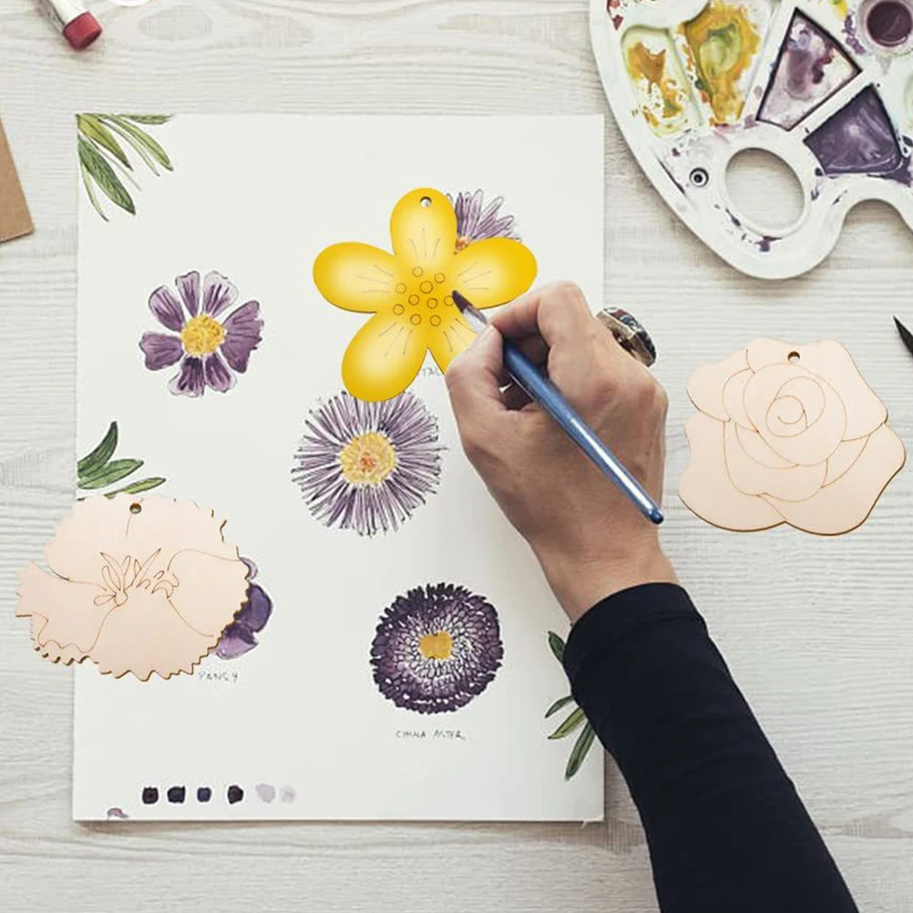 

1Set Unfinished Flower Wooden Cutouts DIY Floral Shape Wood Slices for Painting Craft Kids Gift Wooden Flower Decor DIY Wood