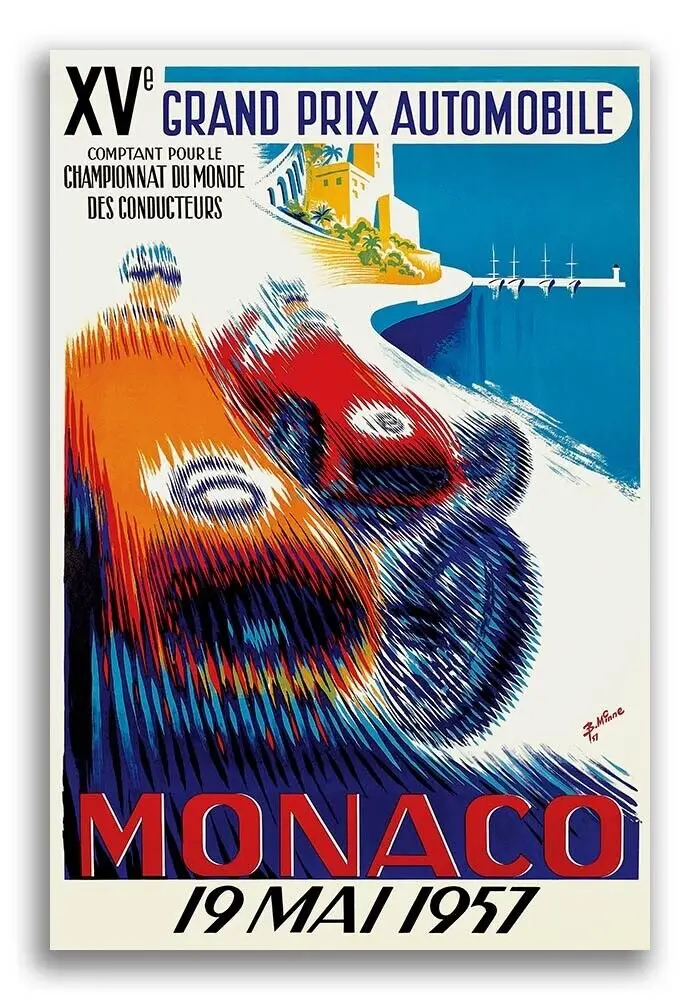 Monaco Vintage Style Grand Prix Auto Racing Europese reisschilderijen Posters en prints Muurkunst Foto's Home Decor