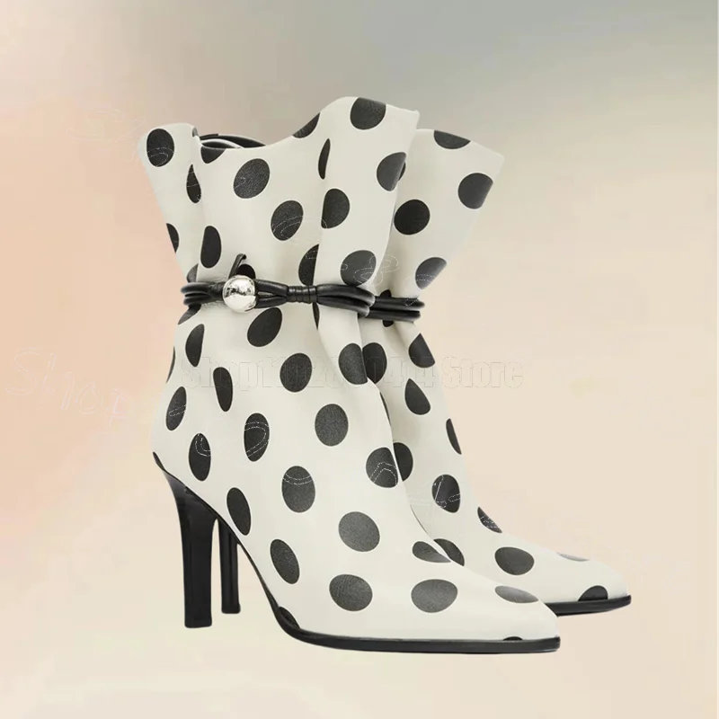 

Wave Point Print Pointed Toe Mid Calf Boots Slip On Women Shoes Thin High Heels Fashion Party Banquet 2025 Zapatos Para Mujere