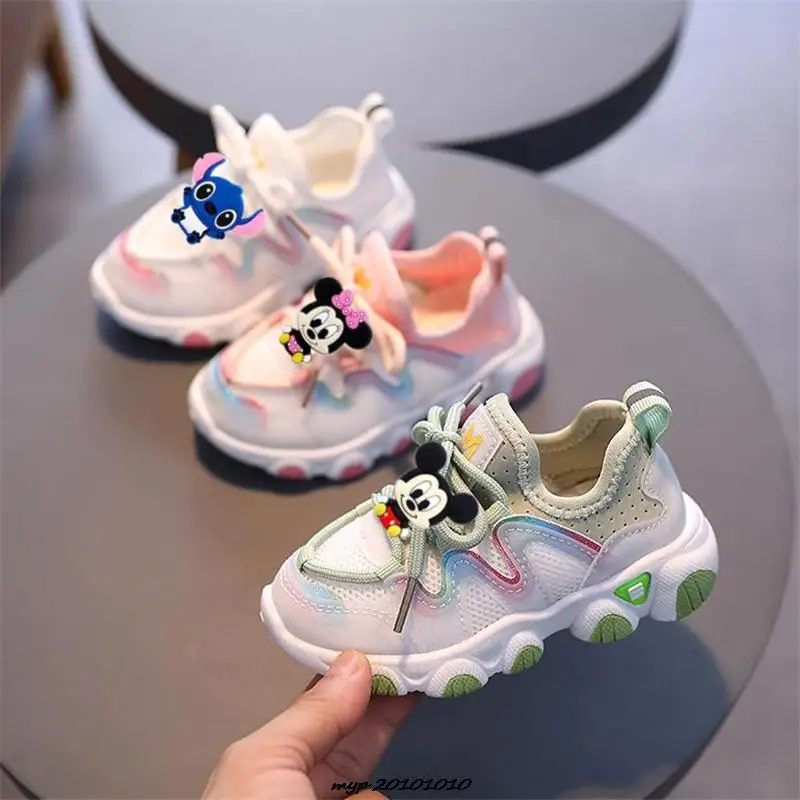 Disney Kids scarpe sportive ragazzi Sneakers Outdoor Mickey Minnie Tenis Basket calzature rosa bianco Stitch Girl scarpe morbide traspiranti