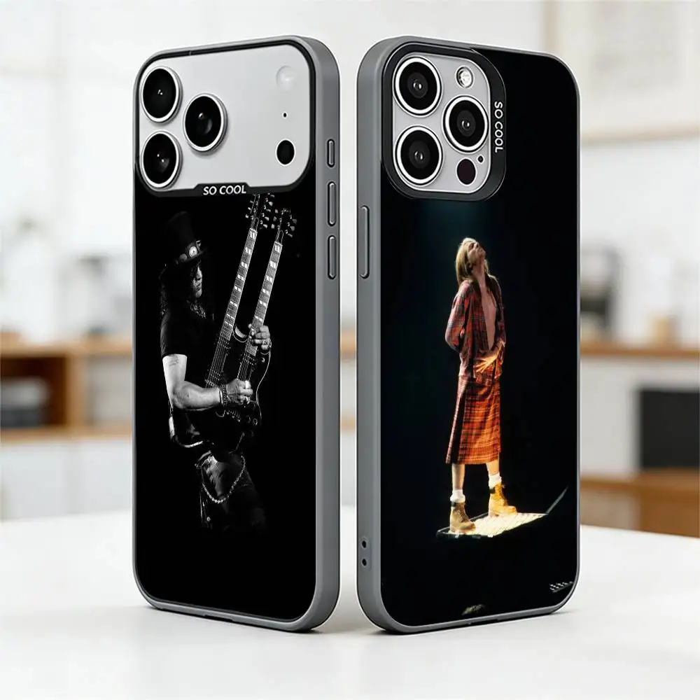 Funda para Teléfono G-Guns N A-Axl Rose Roses para iPhone 17, 16, 15, 14, 13, 12, 11 Plus, Pro Max, XS, Funda Plateada Colorida