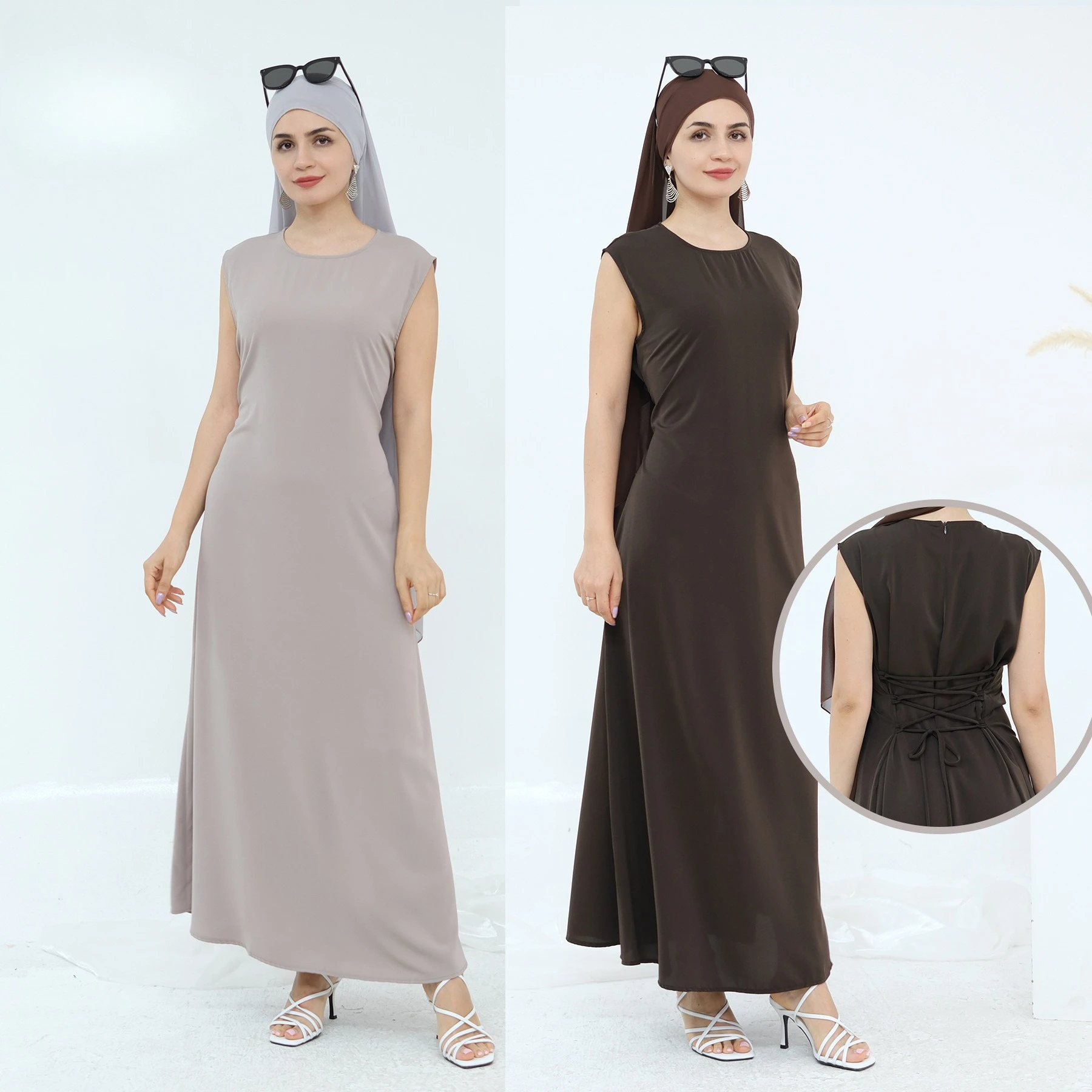 

Eid Muslim Slip Dresses Under The Abaya Dubai Luxury All-Match Solid Sleeveless Inner Dress Women Islamic Modest Clothes Kaftan