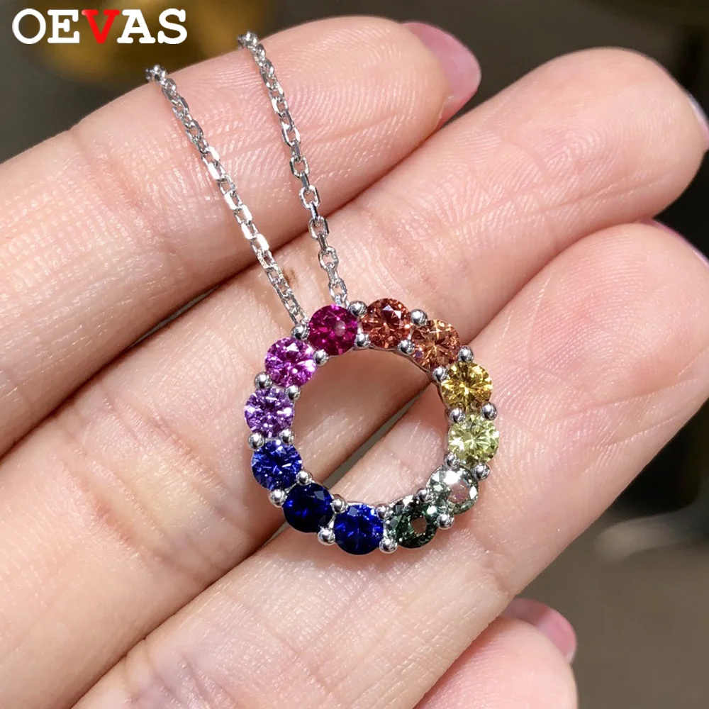 OEVAS 3MM Lab Grown Ruby Colorful Sapphire Necklace For Women S925 Sterling Silver 18K Gold Plated Wedding Fine Jewelry Gift