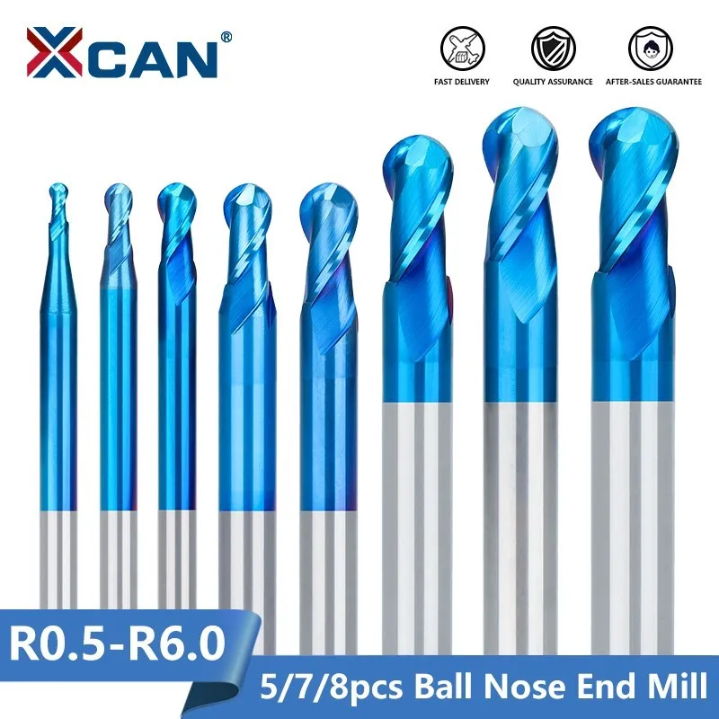 

XCAN Radius Ball Nose End Mill R0.5-R6.0 Carbide Milling Cutter 2 Flutes CNC Machine Router Bit for Wood Metal Milling 5/7/8pcs