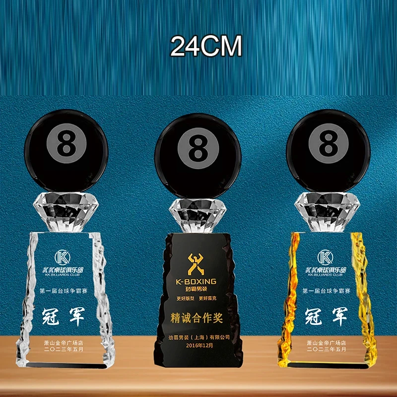 Customized Black Billiards Crystal Trophy, School Annual Meeting Sports Award, Competition Ball Trophy, Decoration Souvenir, 1Pc