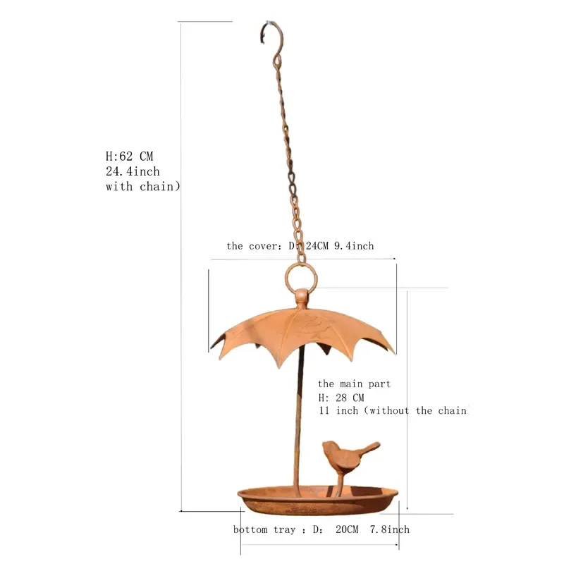 Farmhouse Iron Rust Proof Bird Feeder with Rainwater Collection Tray Hanging Flower Pot Basket Vintage Balcony Garden