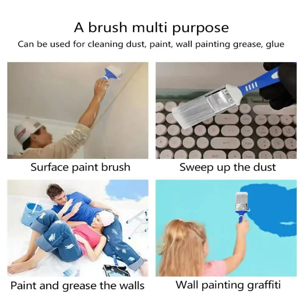 Durable PBT Multifunctional Paint Brush Stainless steel Blue Painting Brush Rubber Paint Brush Tool Flat Brush Stains Varnish