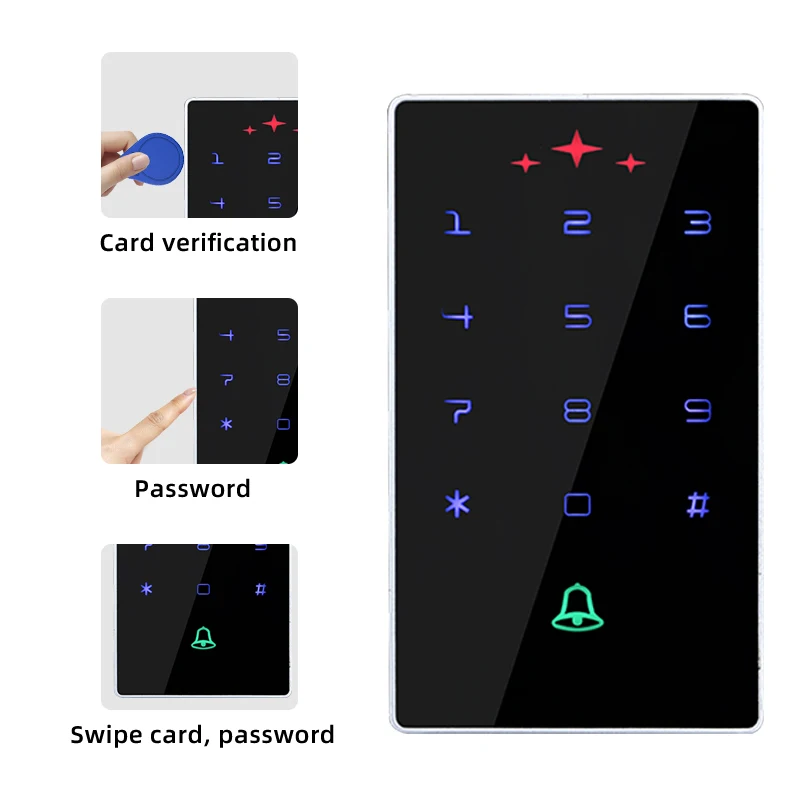 ID/IC dual frequency waterproof password keyboard access control machine DC5-24V touch access control integrated machine