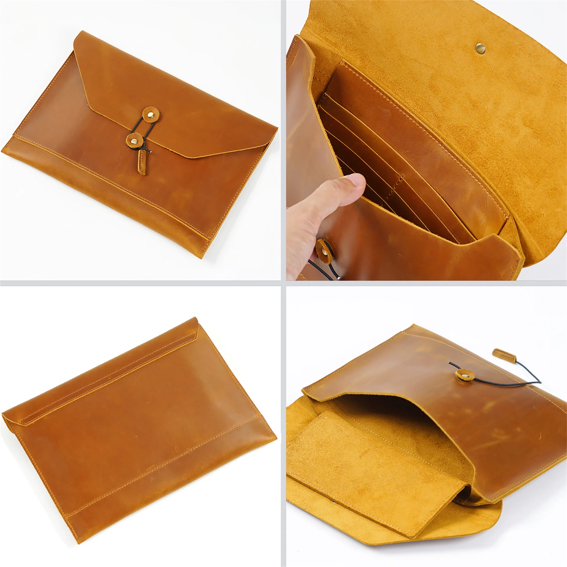 AIGUONIU Genuine leather retro laptop bag iPad laptop cowhide file storage bag