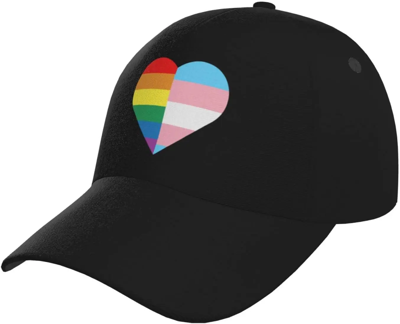 Rainbow and Transgender Pride Flag Heart Baseball Cap Men Women - Adjustable Classic Plain Hat Black