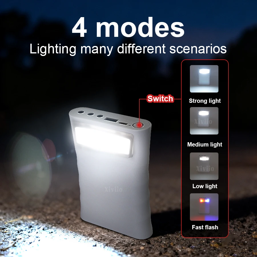 لمبة قلادة للتخييم في الهواء الطلق LED بالطاقة الشمسية مع لمبة تزيين للتخييم بالطاقة الشمسية من البولي سيليكون مع بنك الطاقة IPX6 مقاومة للماء