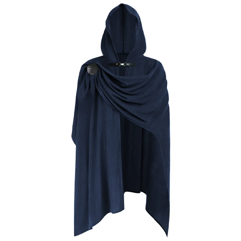 Medieval Corduroy Cloak Cowl with Brooch Cos Death Knight Halloween Renaissance Knight Pirate Ranger Cloak view 5