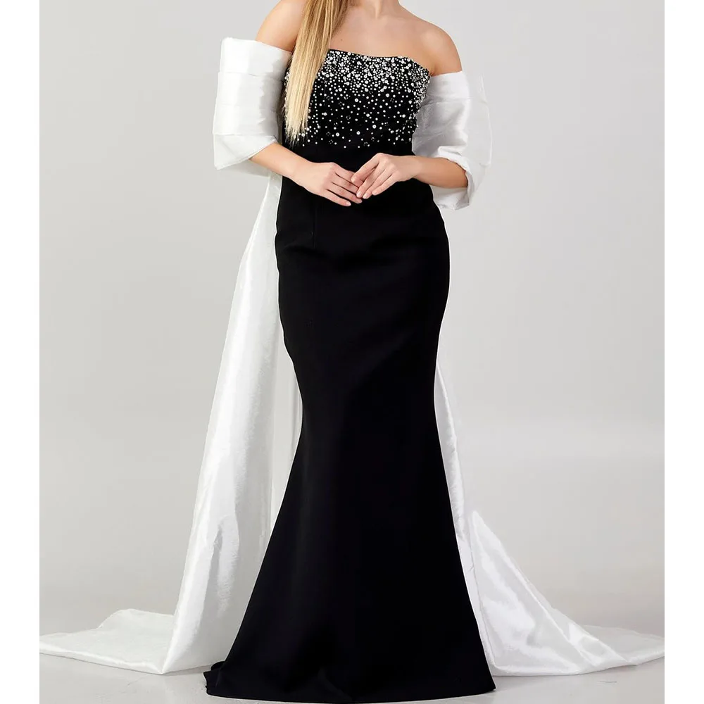 

Customized A-Line Prom Dresses Floor-Length Off The Shoulder Sleeveless Evening Gown Fashion Crystal Draped Backless Party Gown
