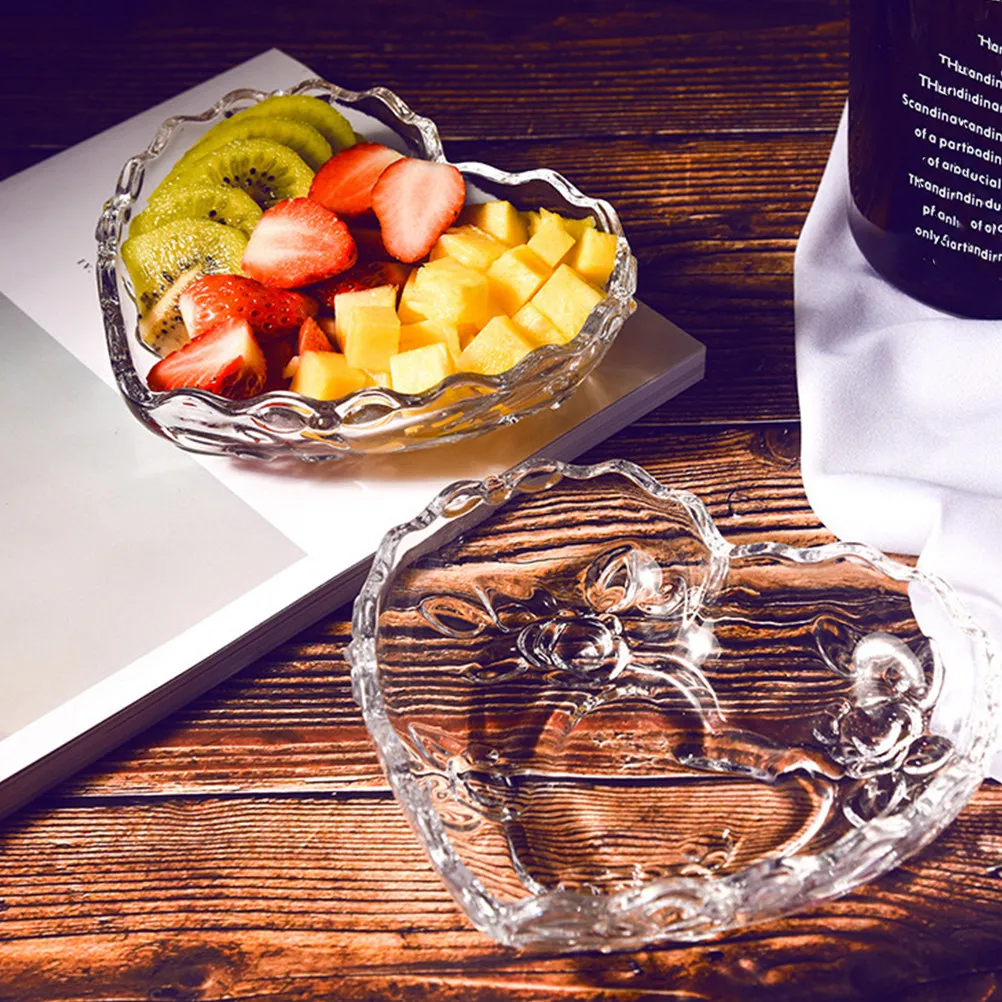 

1Pcs Clear Heart Design Fruit Bowl Elegant Glass Salad Holder Multipurpose Kitchen Storage Household Decorative Tableware