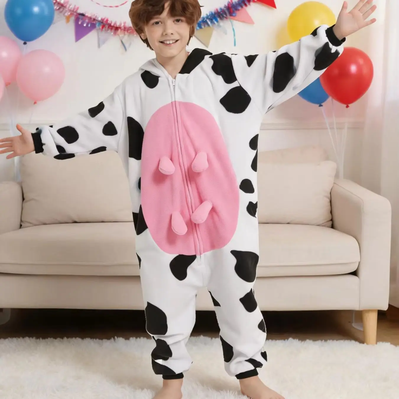 Children's Animal Hooded Pajamas Jumpsuit Zipper Role-play Halloween Party Costume Soft Comfortable Kids' Sleepwear