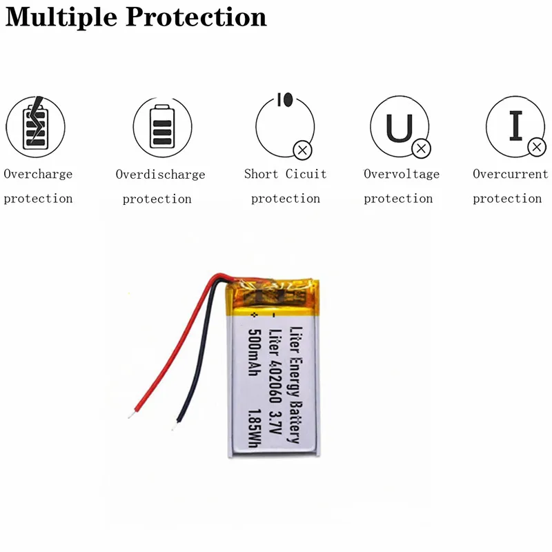 3.7V 500mAh 402060 382060 Lithium Polymer Li-Po li ion Rechargeable Battery cells For Mp3 MP4 MP5