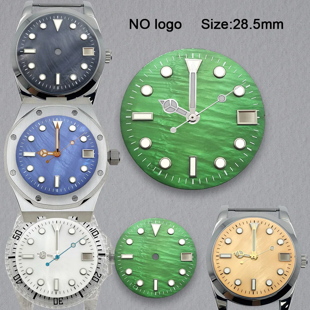 28.5mm No Logo Blank Dial For NH35 Movement Custom Logo Green Luminous Custom Logo Watch Dials Hands Accessories Repair Tools