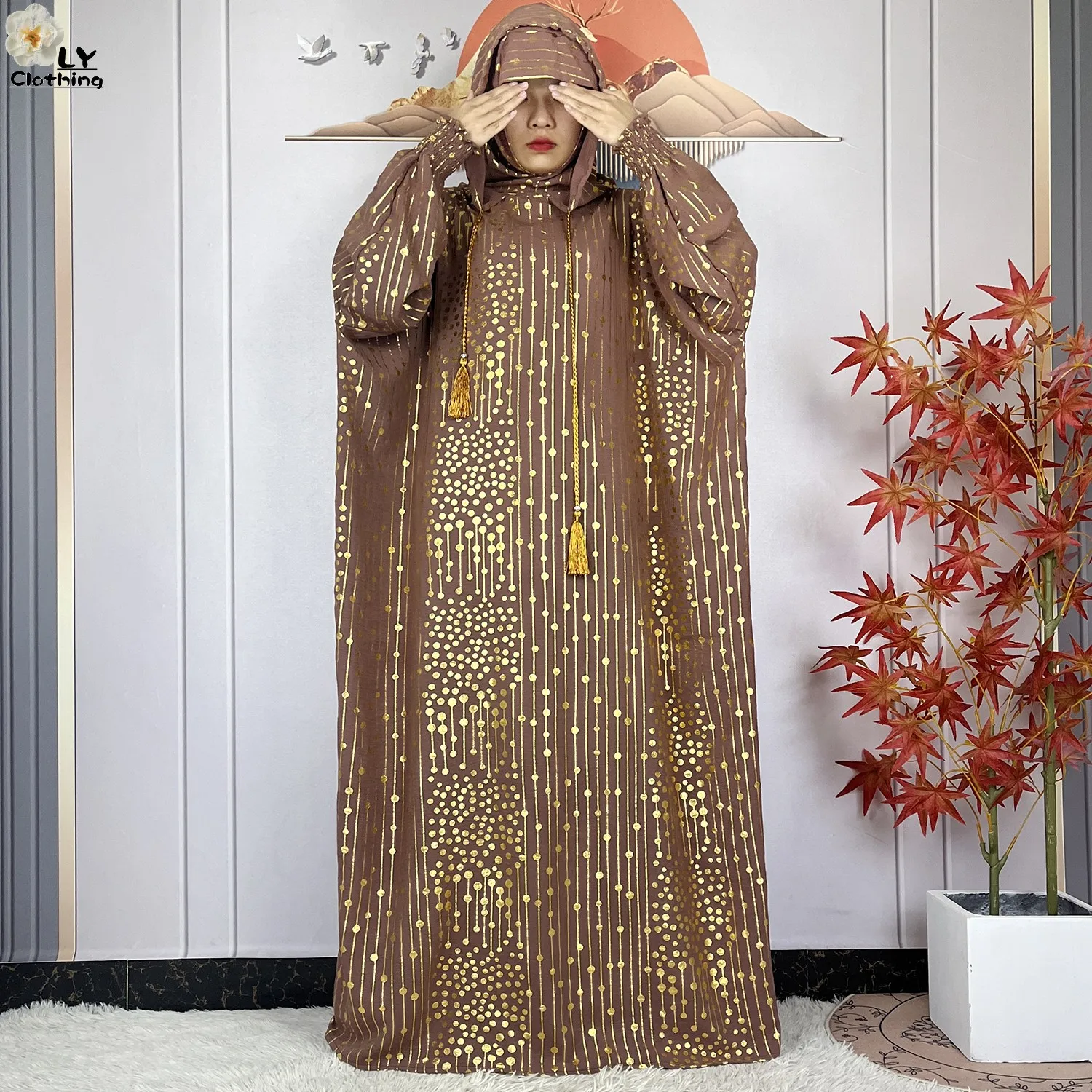 2024 New Muslim Long Sleeve Abaya Women Ramadan Prayer Clothes Turkey Middle East Femme Robe Loose African Dress Two-Hat Abaya