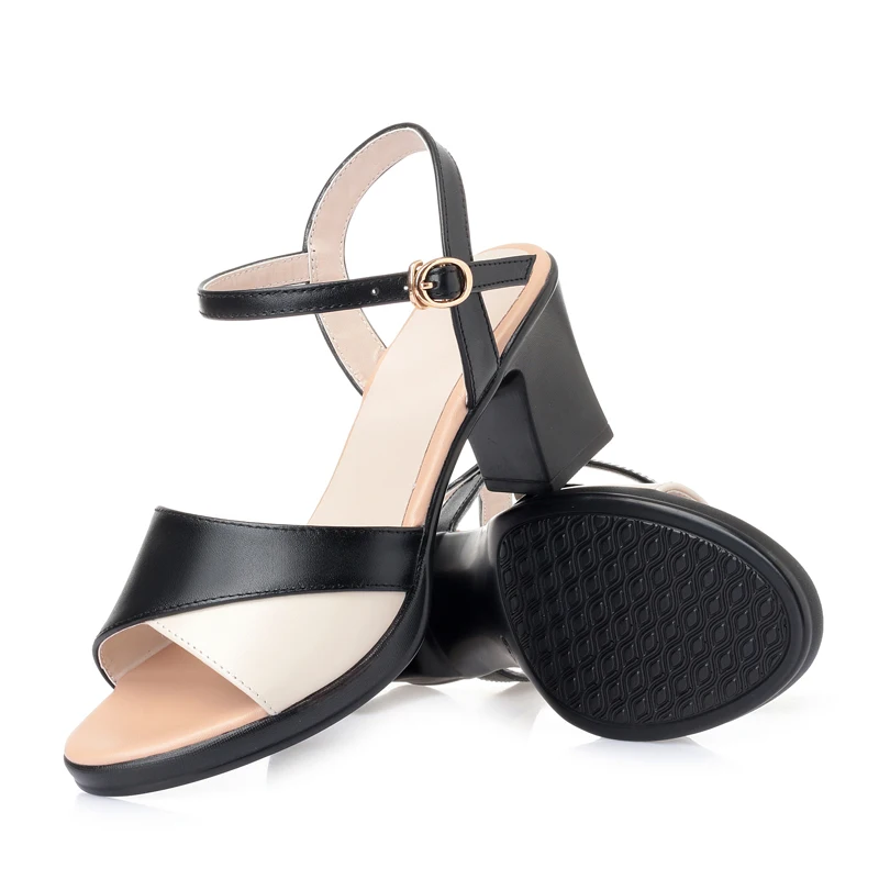 AIYUQI Sandals Women Summer 2024 New Soft Leather Women Roman Sandals Color Block High Heel Sandals Women