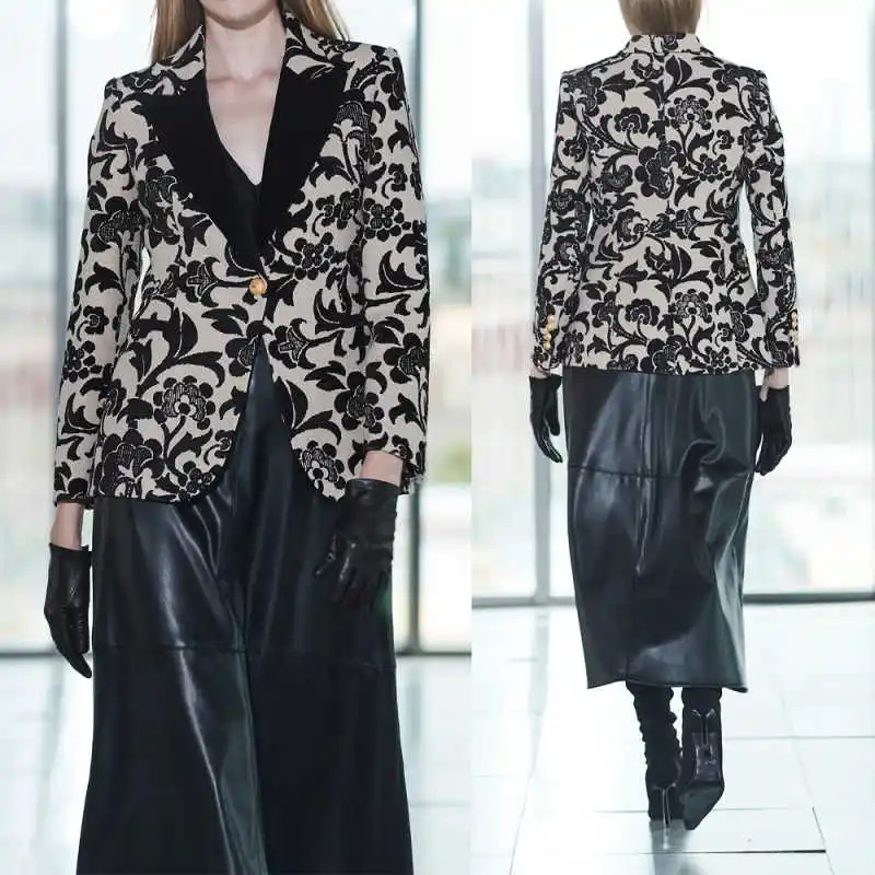 

Jacquard Women Suit 1 Piece Blazer One Button Peaked Lapel Formal Office Lady Party Coat Customized