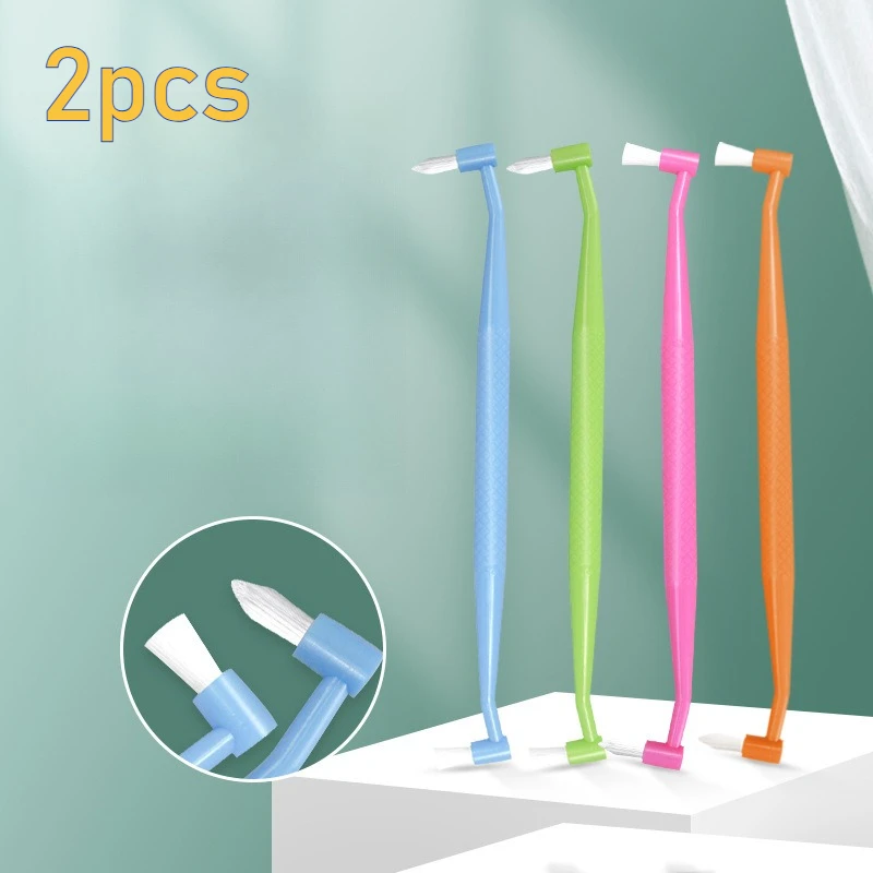 

2pcs Cat double-sided toothbrush with miniature brush head, non-slip curved handle, suitable