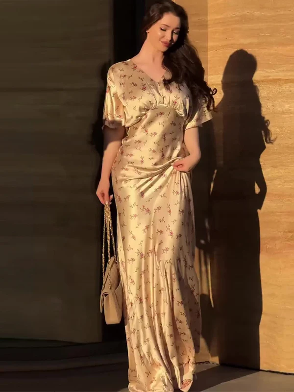 Ele imprimé fleuri V-Ne ort Sve Dr femme taille haute Fi Tail jupe longue moulante coton Polyester mélange Dr