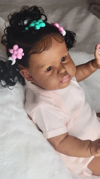 FBBD Customized Limited Supply 22inch Reborn Baby Ellie Dark Skin African Baby With Different Dress Already Finished Doll