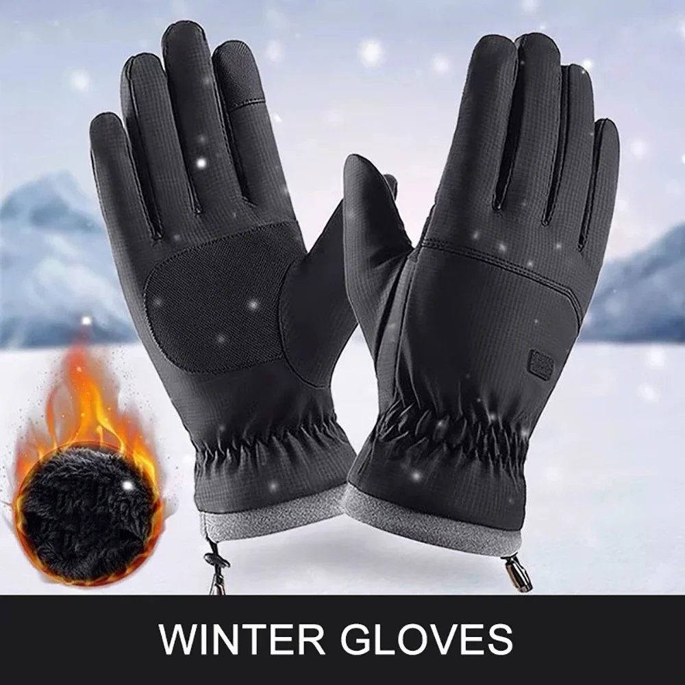 Men Winter Waterproof Coldproof Ski Gloves Outdoor Sports Cycling Motorcycle Touchscreen Fleece Gloves Non-slip Warm Soft Fluff