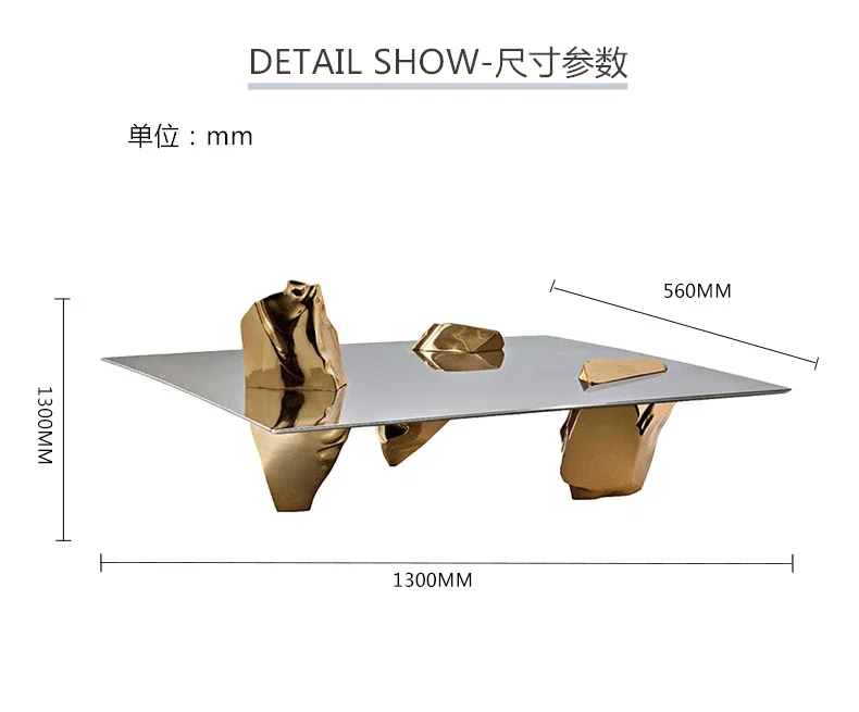 Yjq Light Luxury Square Glass Coffee Table Model Room Villa Tea Table Creative Stainless Steel Living Room