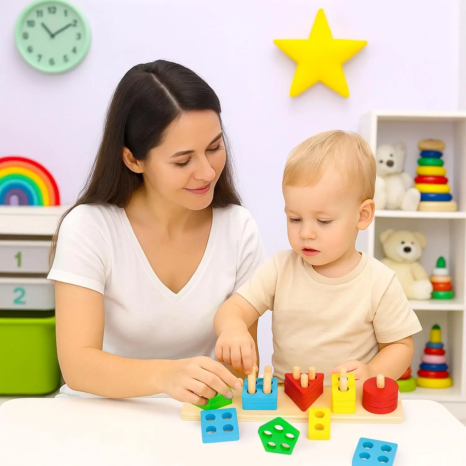 Wooden Sensory Toys for Toddlers Montessori Stacking and Sorting Learning Toy Activities Puzzles 20 PCS Medium