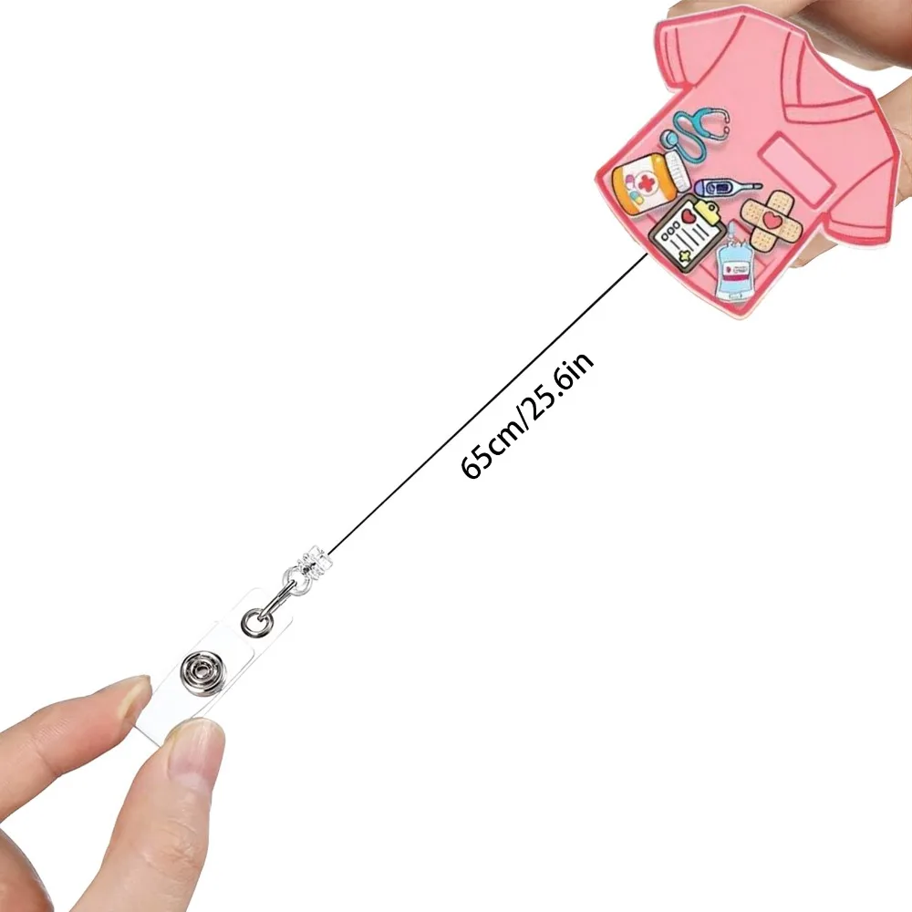 Cartoon Flat Nurse Uniform Medical Element Acrylic Retractable Badge Reel ID Card Holder with Clip Healthcare Puller for Doctors