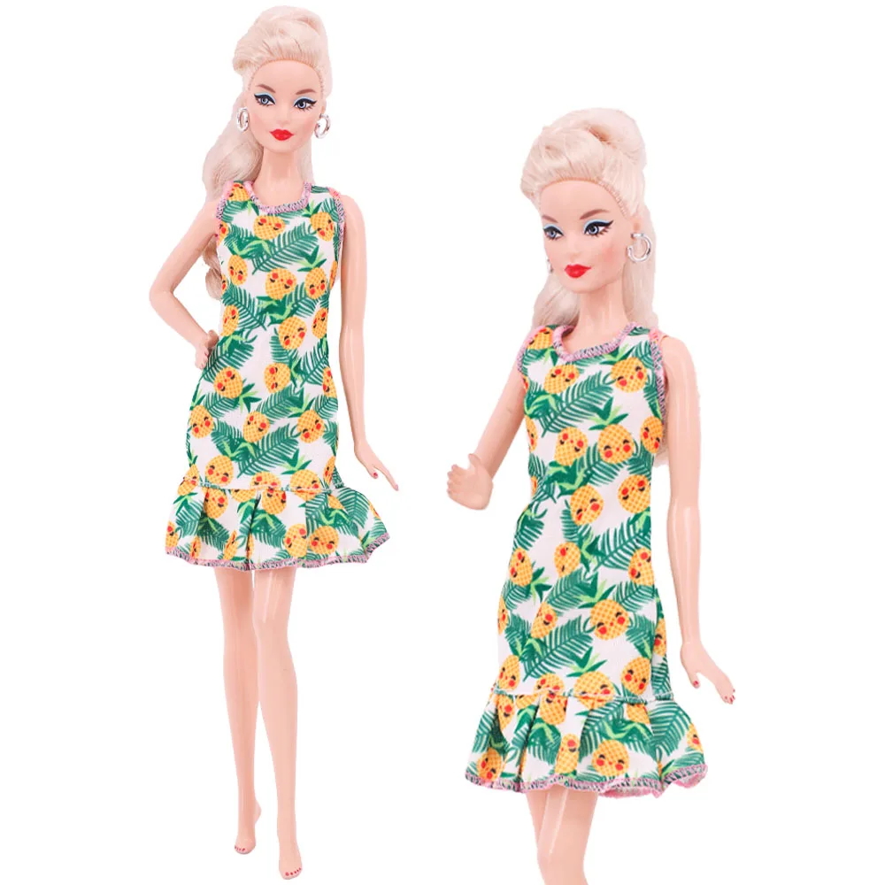 Barbies Doll Clothes 1Set Fashion Print Sling Skirt Dress Cheongsam Fit For 11.8inch  Doll Casual Clothing Girl\'s New Year Gift