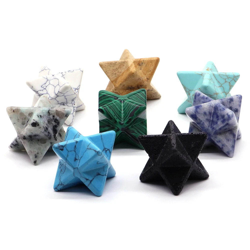 25mm Merkaba Star Stone Carving Natural Healing Crystal Quartz Jade Jasper Energy Craft Home Decoration For Altar Wholesale Gift