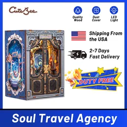 CUTEBEE Book Nook DIY Mini Dollhouse with Light Wooden Bookshelf Insert Soul Travel Agency Booknook Decor 3D Puzzle for Gifts