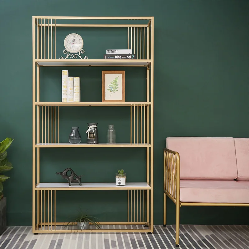 Multi-layer wrought iron shelves, household gold four-layer storage bookshelves, office treasure iron shelves