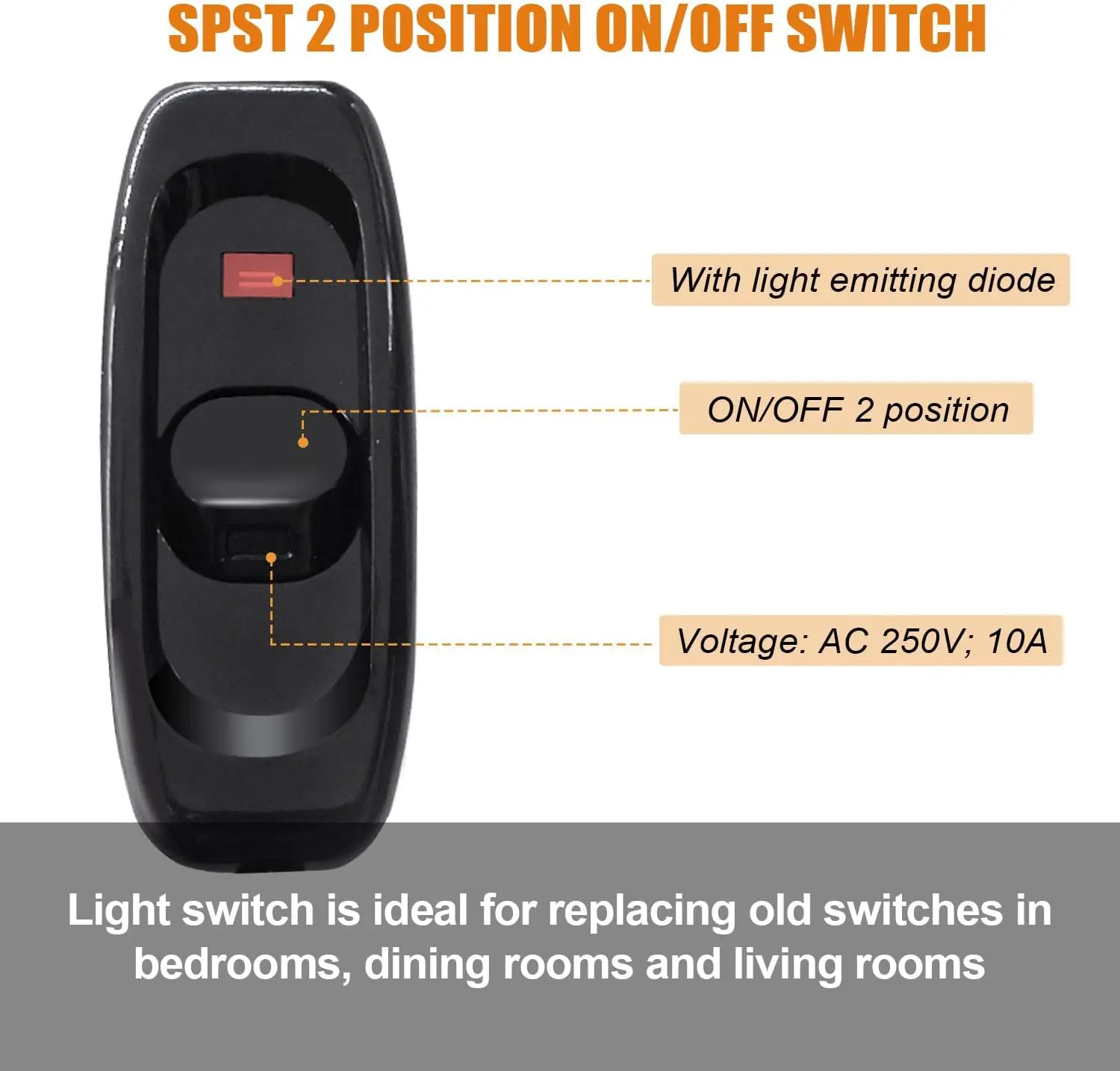 Interruttore del cavo in linea dell'apparecchio nero/bianco AC 250V 10A Heavy Duty Thru Switch On Off lampada lampadina interruttore di controllo della linea a parete