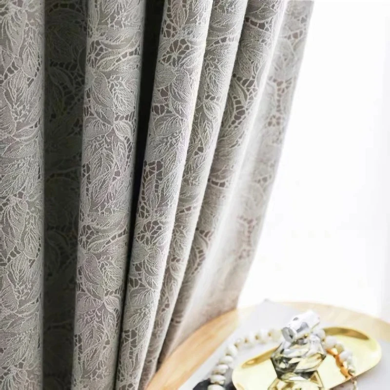 Lace Jacquard Blackout Curtains for Bedroom Living Room Balcony French Window Thermal Insulation