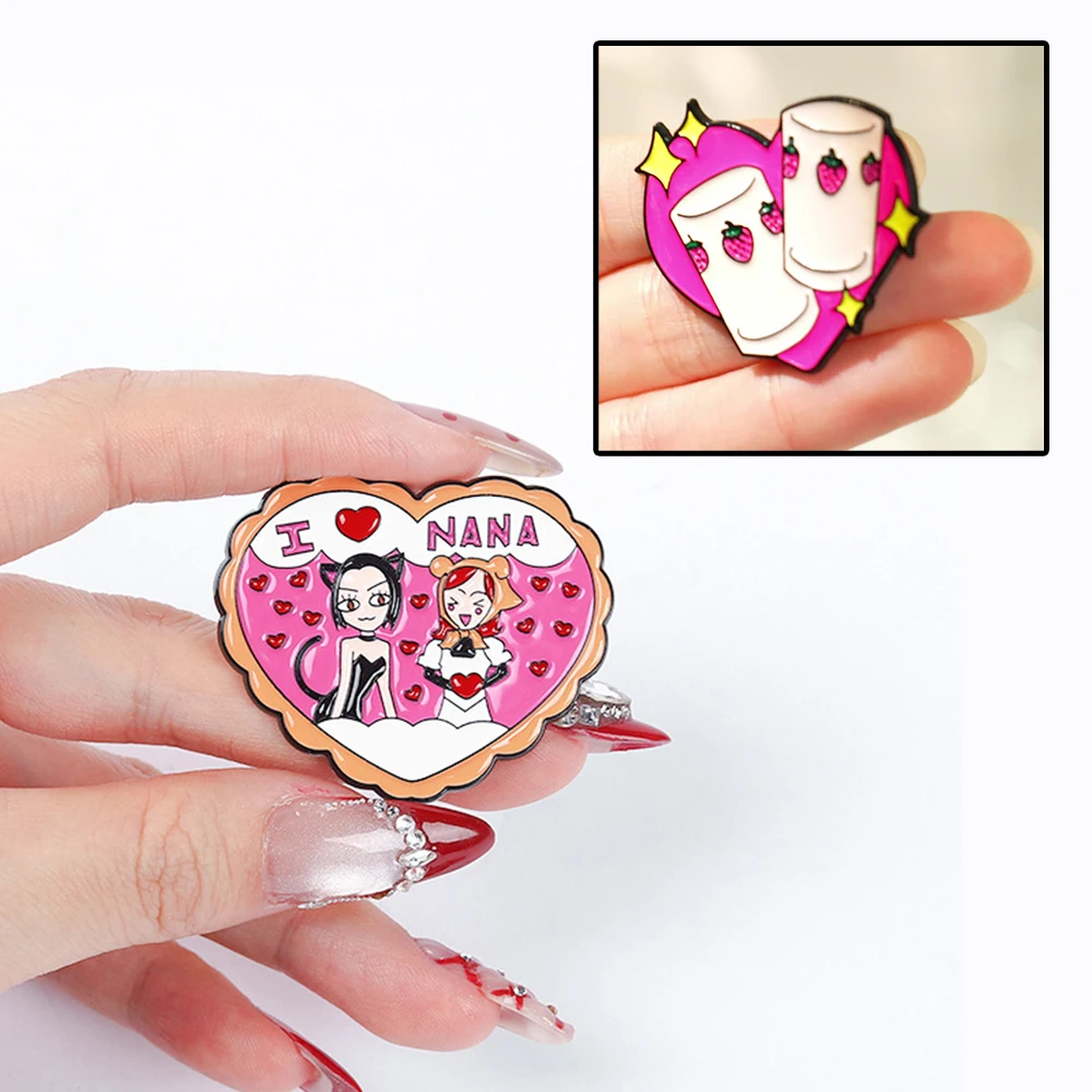 Anime Nana Love Heart Enamel Pin Pink Girly Brooch for Women Girls Fans Backpack Bag Lapel Badge Jewelry Gifts