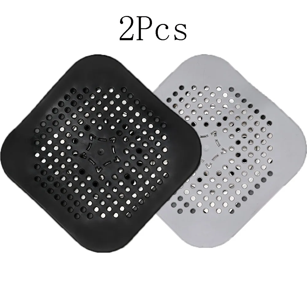 2Pcs with Suction Cups Drain Hair Catcher Grey+Black Silicone Shower Drain Cover Durable Easy to Install Drain Stopper Kitchen