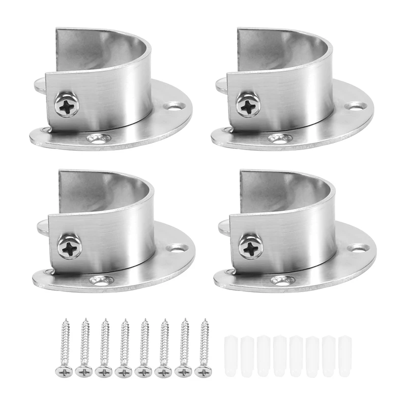 4 Packs Heavy Duty Stainless Steel Closet Rod End Supports Closet Pole Sockets Flange Rod Holder With Screws, 1-1/3 Inches Diame