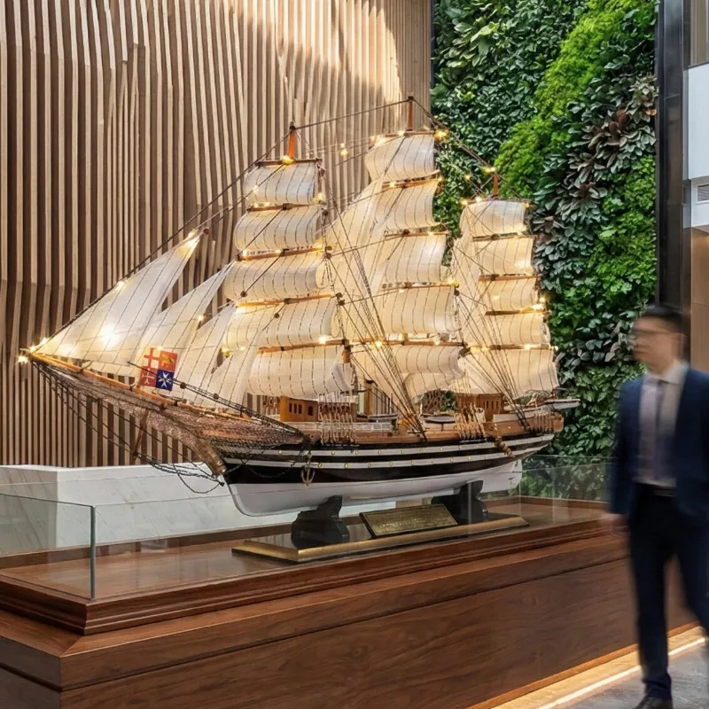Solid Wood European‑Style Sailing Ship Model, Light‑Luxury Home Tabletop Ornament, Housewarming Gift Nautical Handicraft Decor